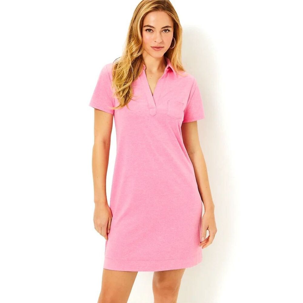 New LILLY PULITZER SIZE Medium DUNE DRESS *HEATHERED CONFETTI PINK* UPF 50+